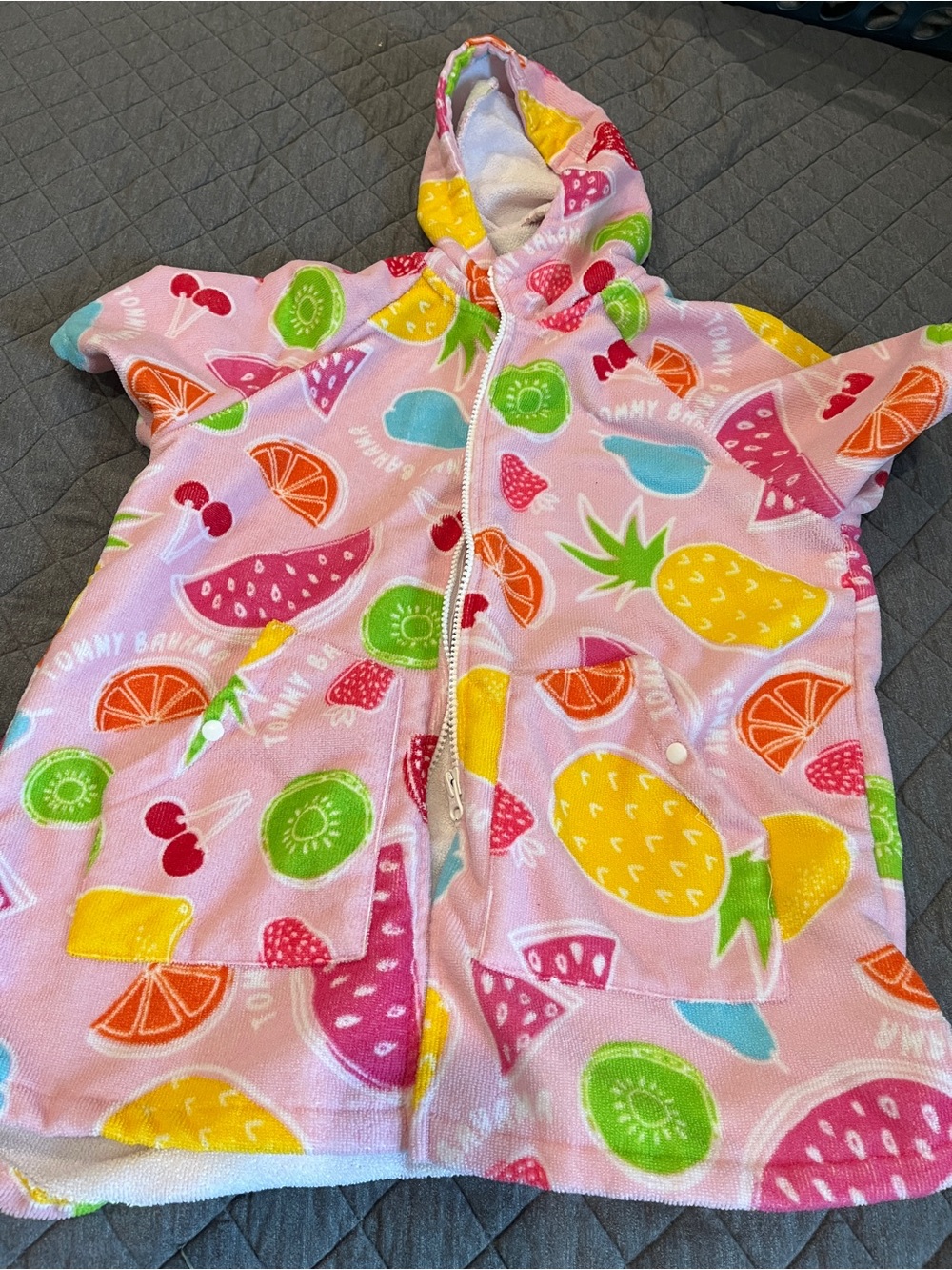 Tommy Bahama Pink Fruit Print Hooded Zip-Up Robe
